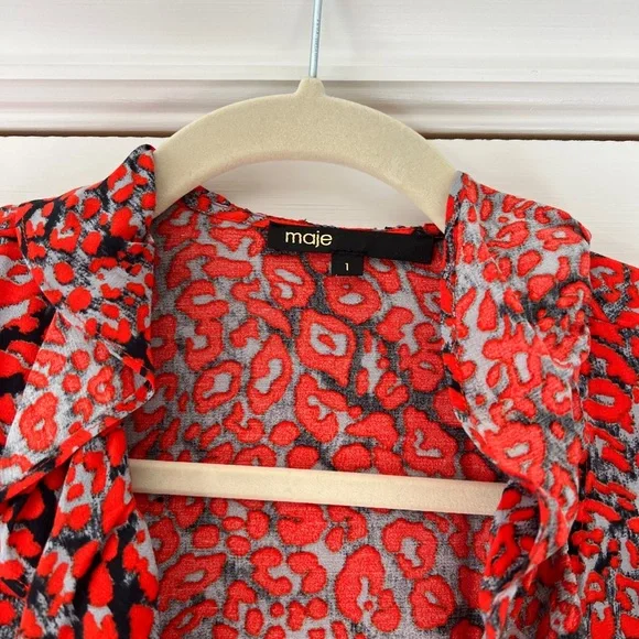 MAJE Wrap Dress Long sleeves Mini Leopard Print Size T1 / XS - Picture 4 of 5